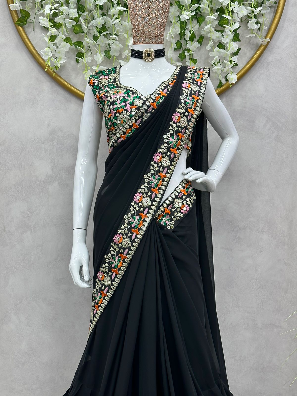 Buy Sequins Black Designer Saree Online : 194974 -