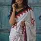 White Soft Cotton Saree With Red Border In Traditional Print