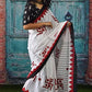 White Soft Cotton Saree With Red Border In Traditional Print