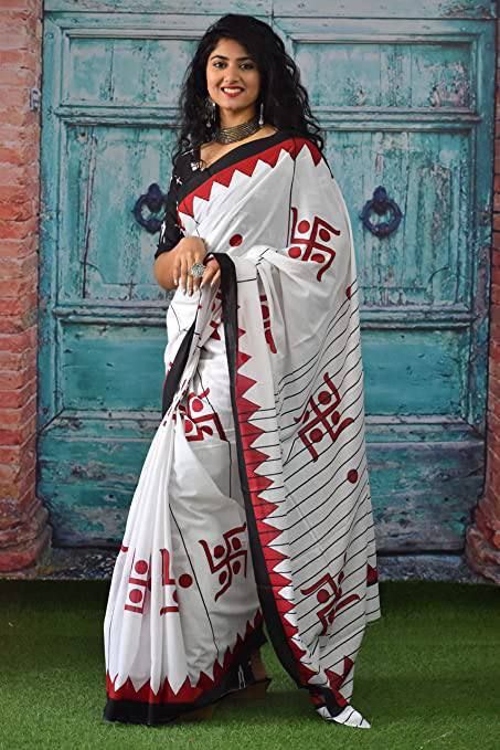 Buy Tanisha Saree House Woven Handloom Pure Cotton Red, White Sarees Online  @ Best Price In India | Flipkart.com