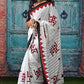 White Soft Cotton Saree With Red Border In Traditional Print