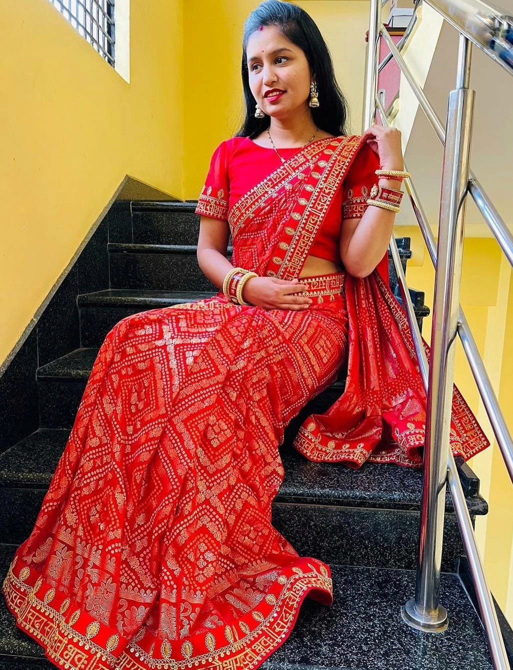 Exclusive Red Vichitra Silk Embroidery Work Saree With Blouse