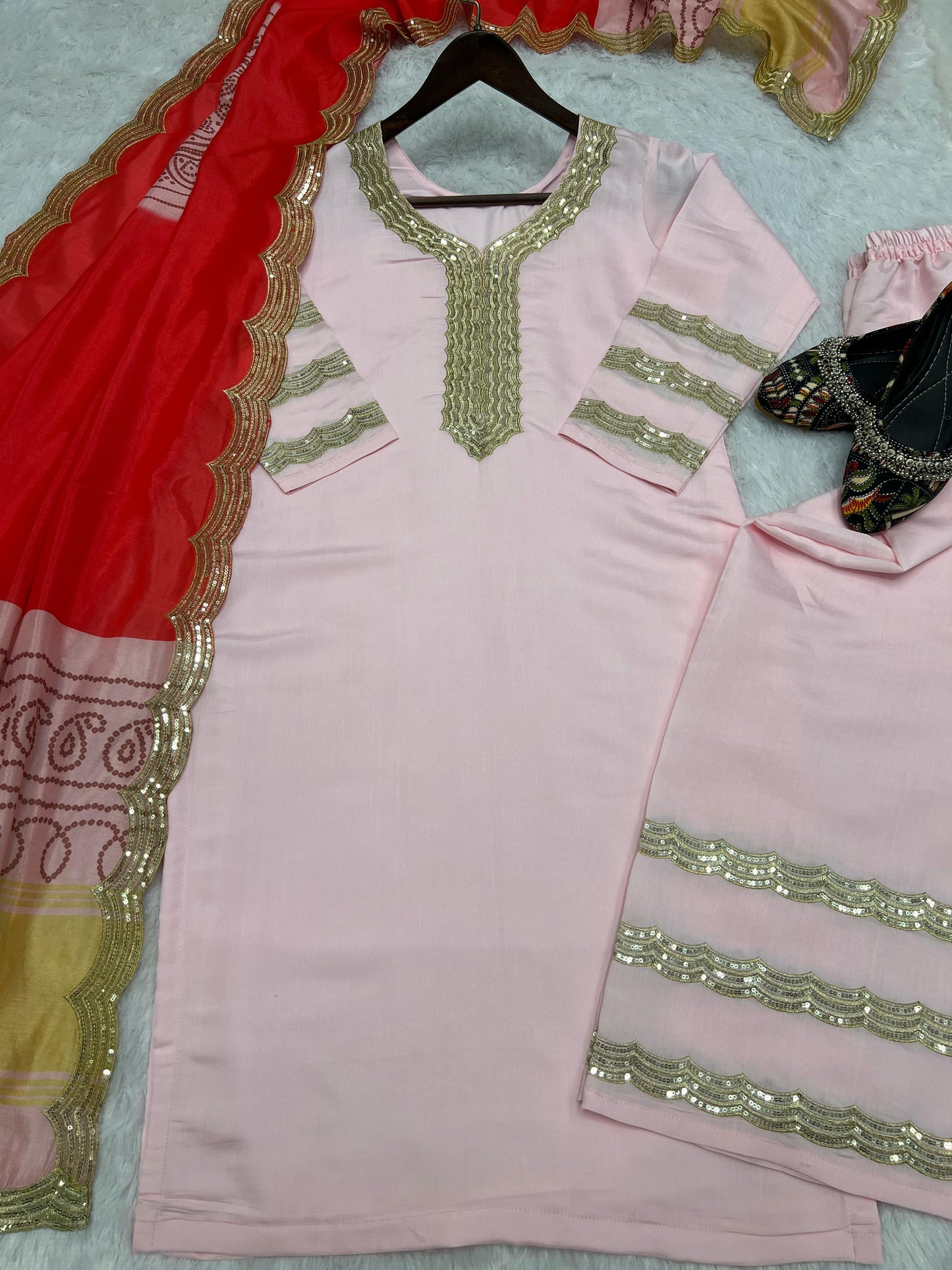 Bolltwood Style Romansilk Top With Sequence Embroidered  Wrok With Plazo And Duppta