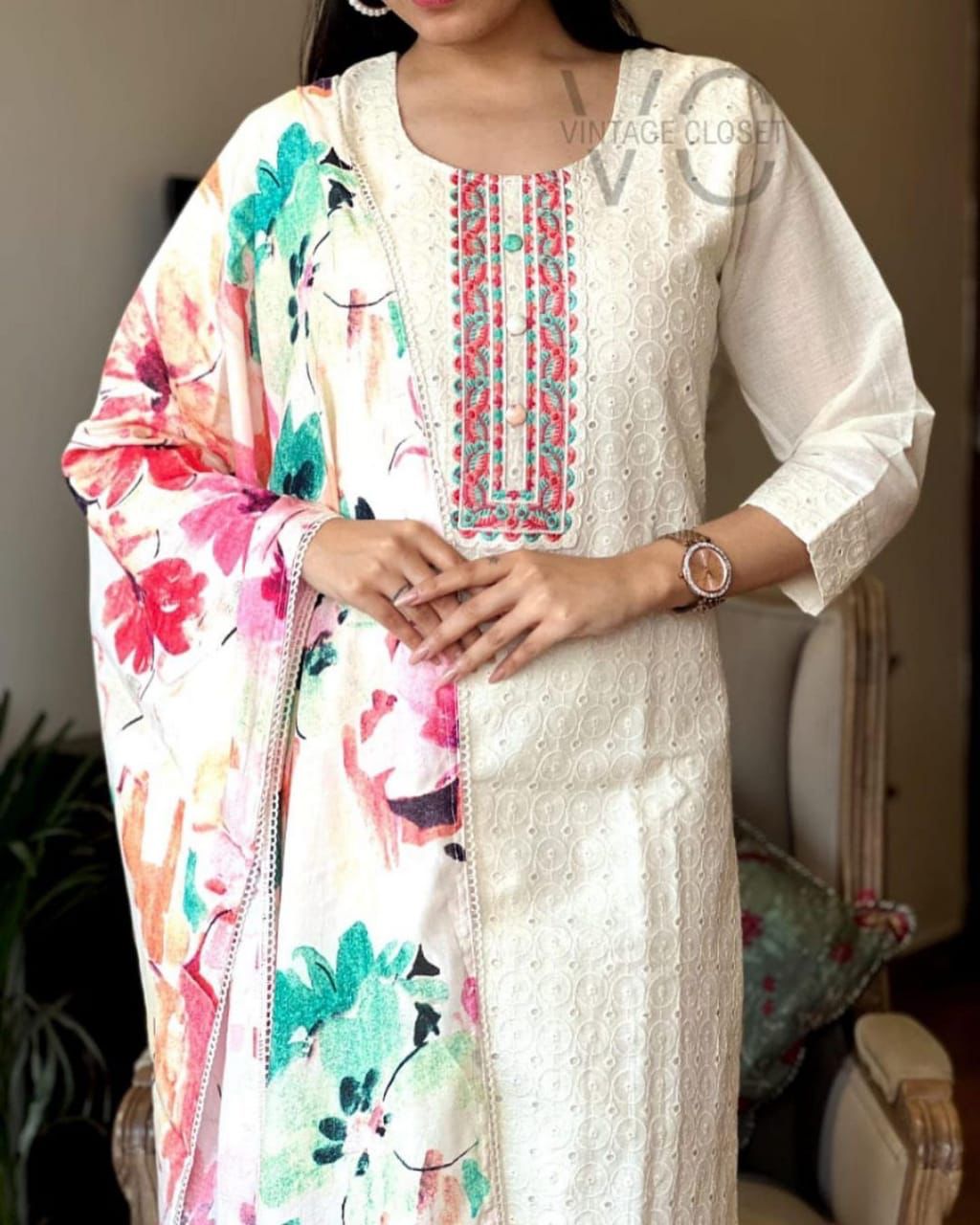 Chikankari Shifli Work  With Embroder  Cotton White Embrodery Digital Duppta