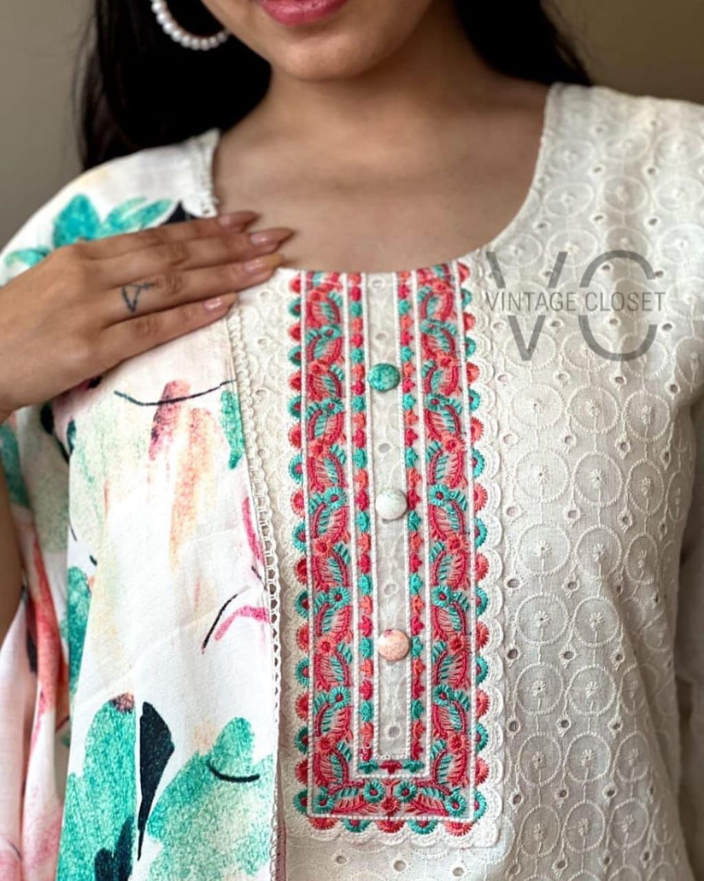 Chikankari Shifli Work  With Embroder  Cotton White Embrodery Digital Duppta