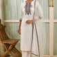 White Self Design Embroidered Kurta Dupatta Set