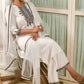 White Self Design Embroidered Kurta Dupatta Set