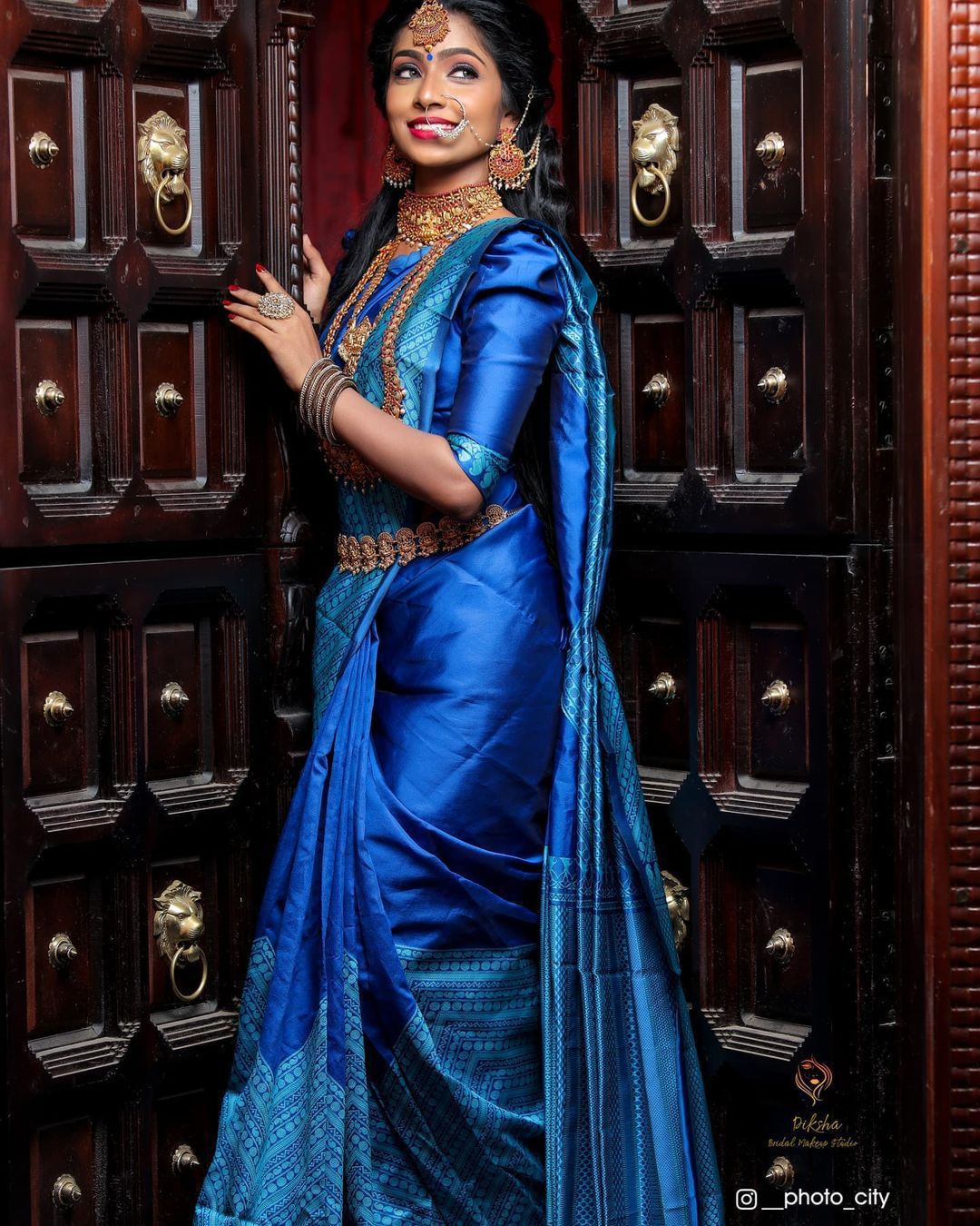 Dark Blue Sarees With a Unique Blouse to Match for the Brides