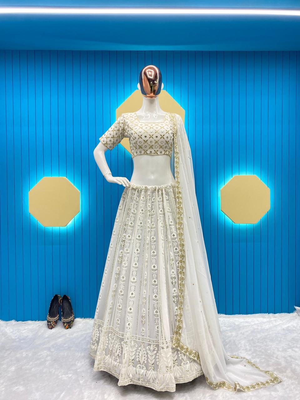 Zikr - Off White Lahenga Blouse – Anuthi Fashion