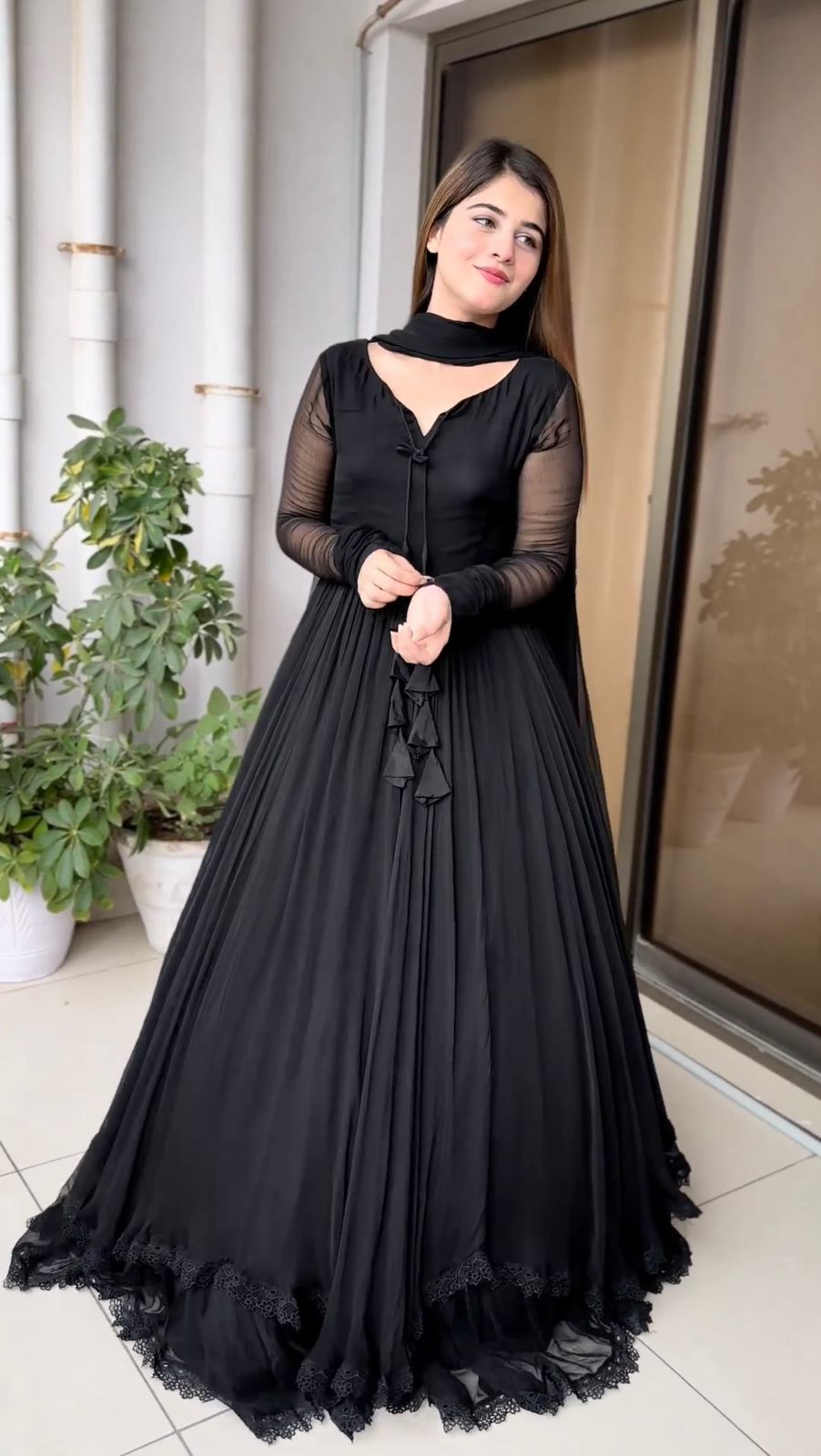 Bold Black Anghrkha style Anarkali Suit Set With Organza Dupatta –  Byutify.in