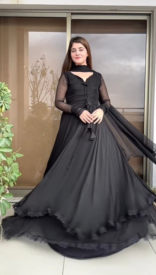 Black anarkali dress for women georgette plazzo plus size Indian clothes