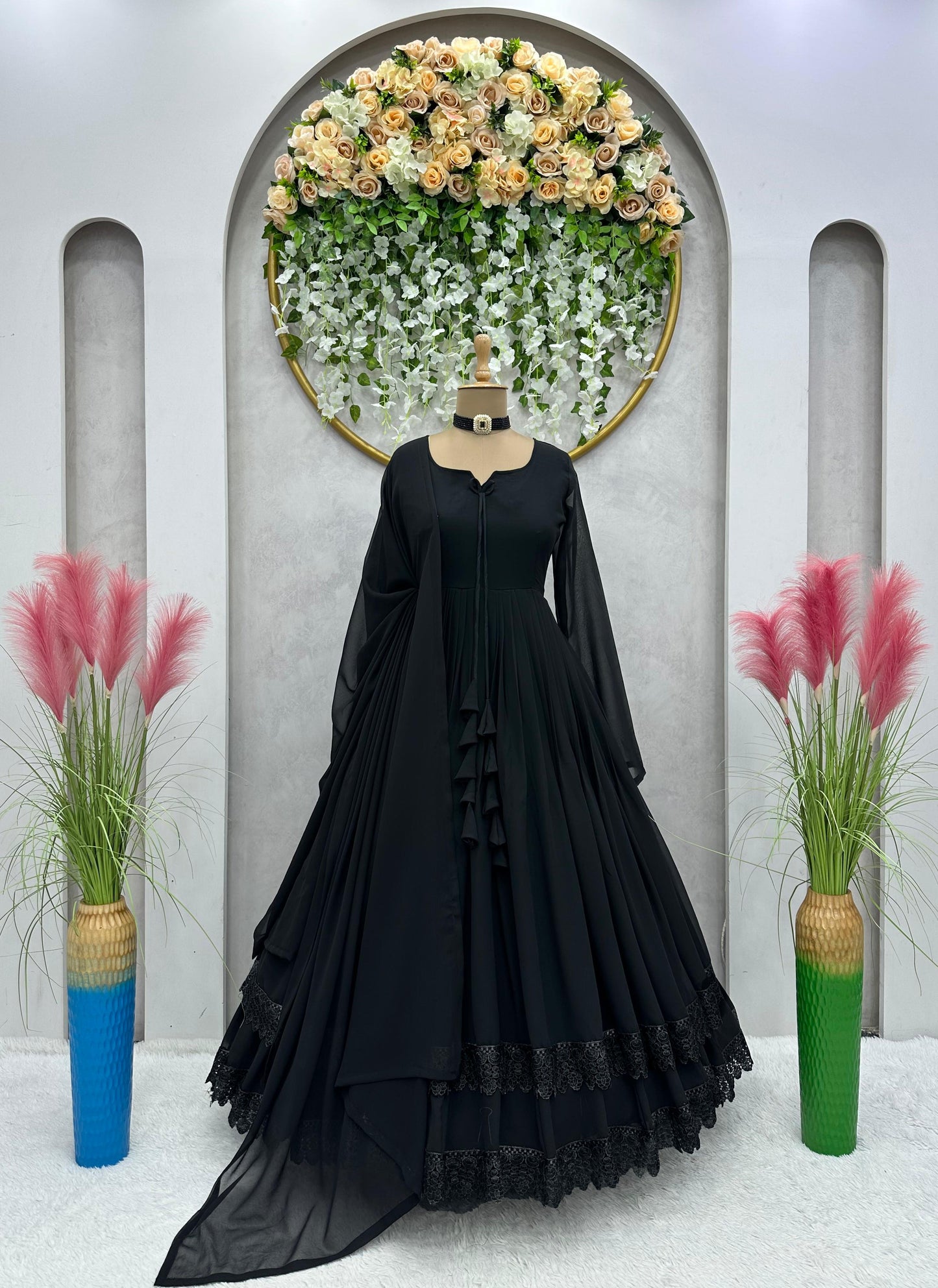 Black anarkali dress for women georgette plazzo plus size Indian clothes