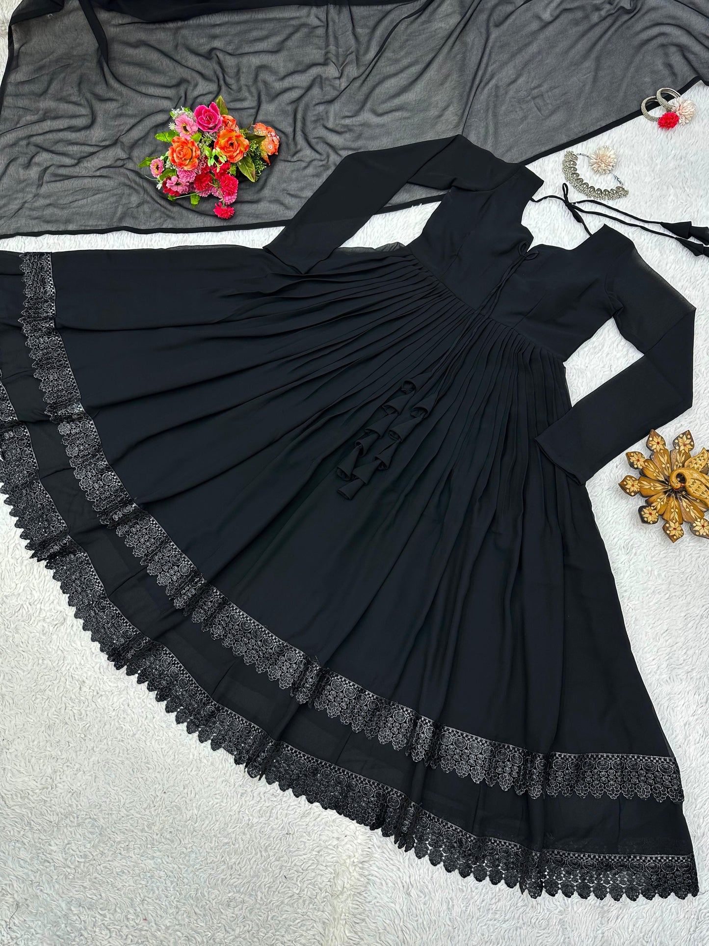 Black anarkali dress for women georgette plazzo plus size Indian clothes