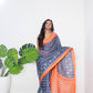 Women's Hand Block Printed Cotton Mulmul Saree With Blouse