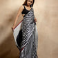 White & Black Crepe Silk Printed Saree