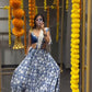 Blue  Croeape With Printed work  Lehenga choli