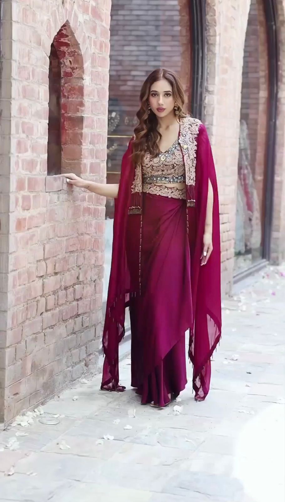 Beautiful Draped Satin-Silk dhoti style pant with blouse and long jacket. |  Indian wedding outfits, Clothes for women, Gowns dresses