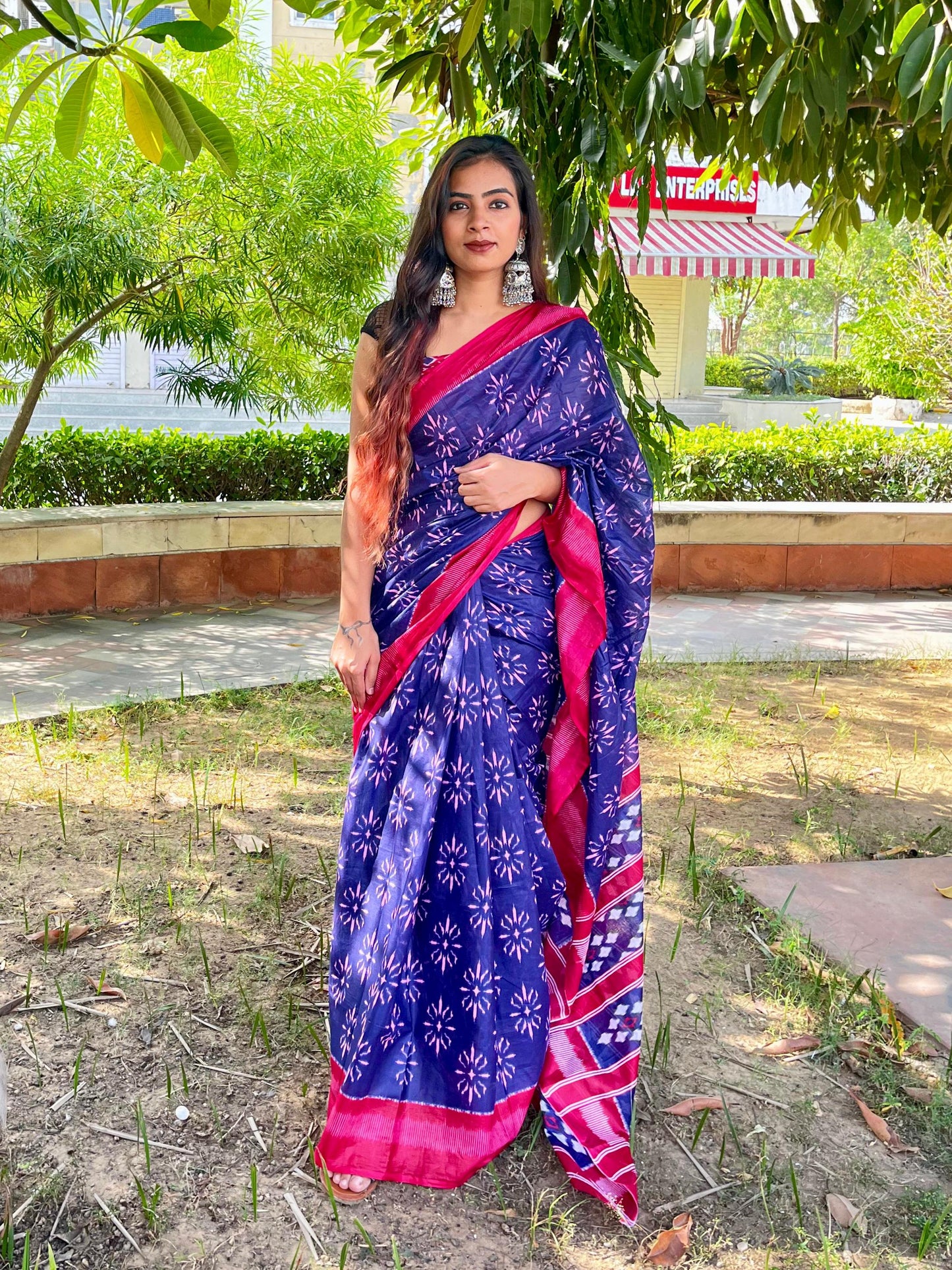 Pure Cotton Mulmul Hand Block Printed Saree With Blouse.