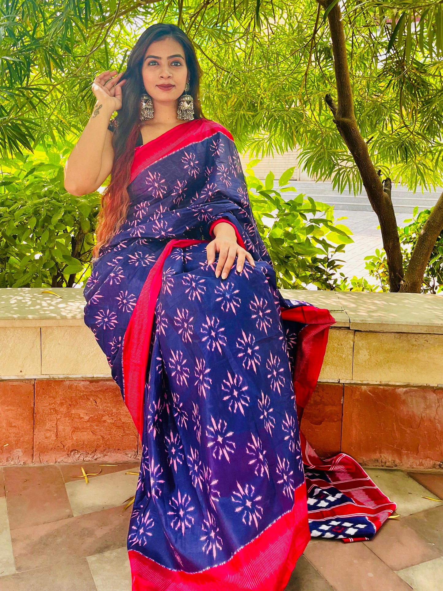 Pure Cotton Mulmul Hand Block Printed Saree With Blouse.