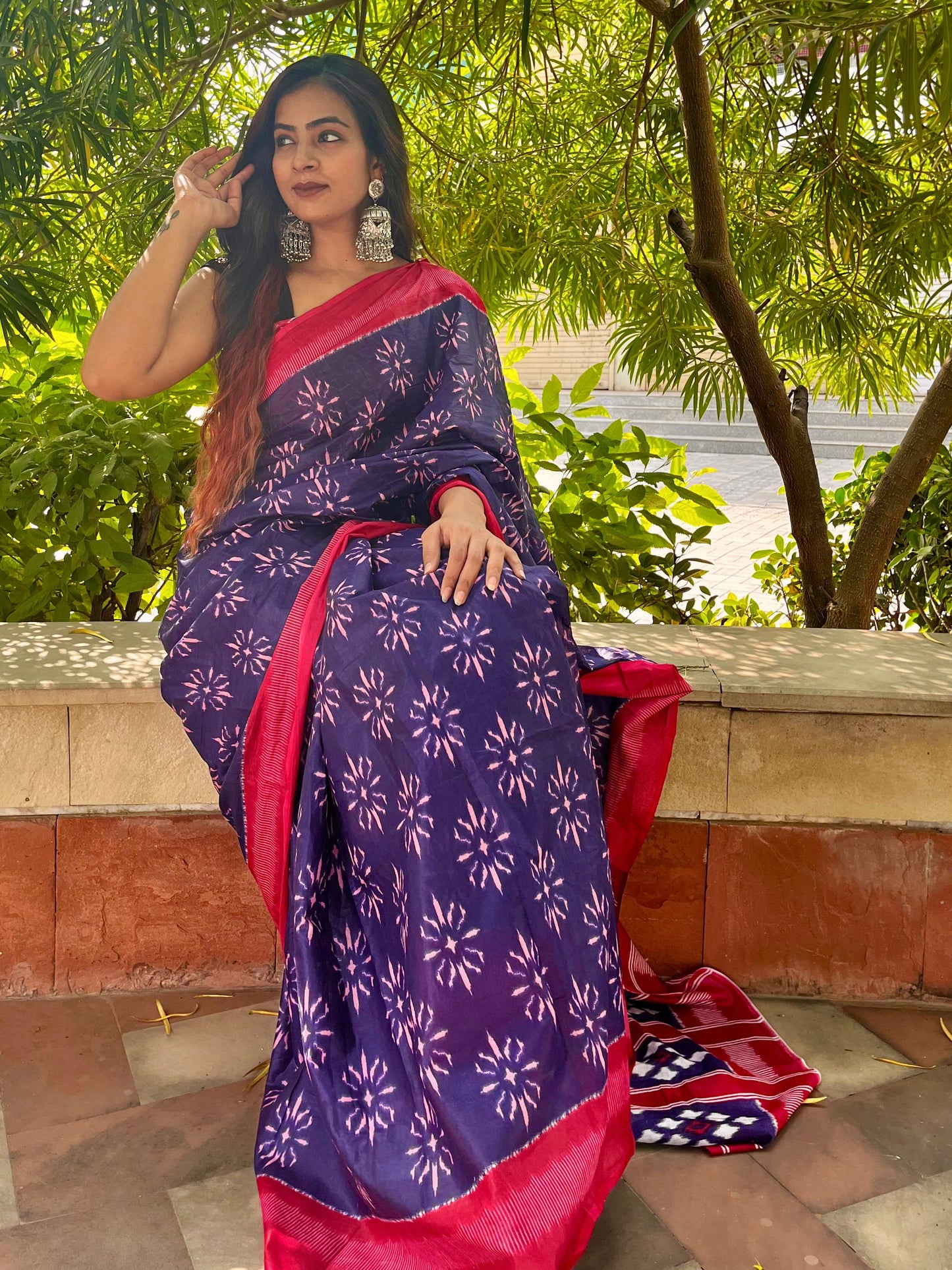 Pure Cotton Mulmul Hand Block Printed Saree With Blouse.