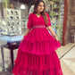 Pink Designer Ruffle Gown Dress for Women, Party Wear Dress, Dress for Evening,Wedding Wear Gown,Indian Outfit,Ready to Wear,Dress for Girls