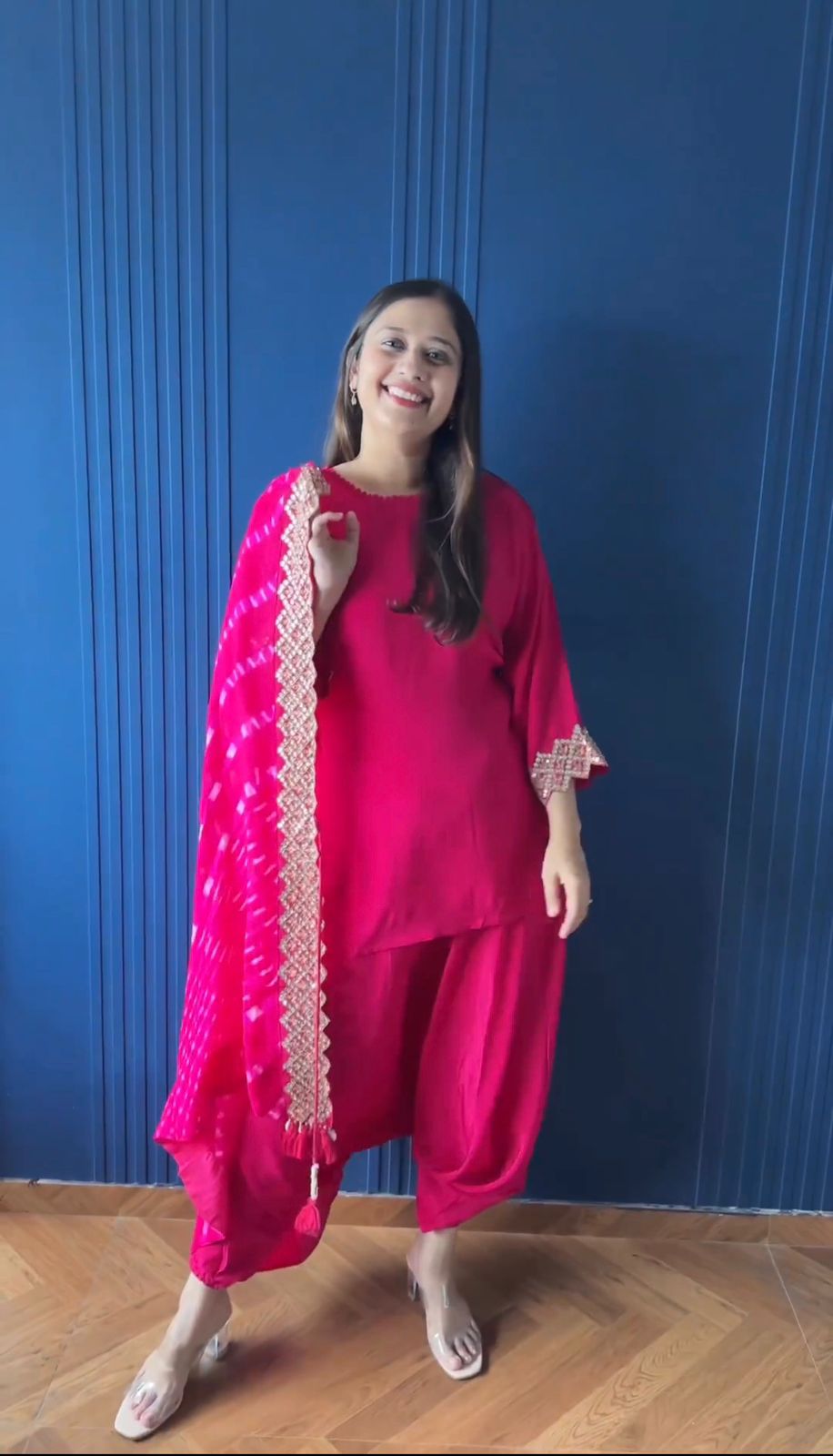 New Party Wear Look Top, Dhoti Salwar With Dupatta