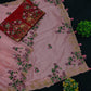 Womens Vichitra Silk Fabric Saree With Light Pink Color Embroidery Sequein And Border Cut Work Saree
