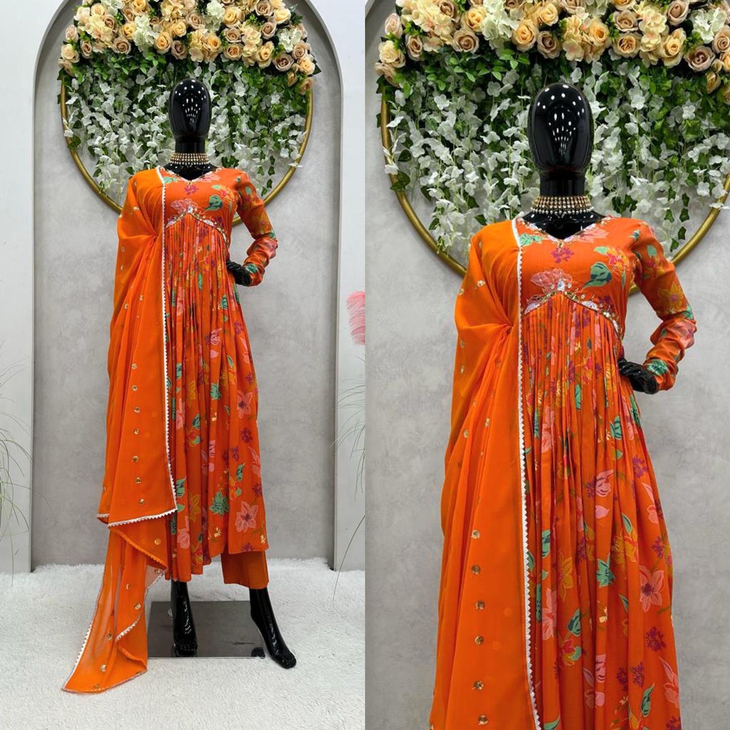 Beautiful Designer Alia Cut Suit On Muslin Cotton febric with Inner and Digital print with Hand work and Pent