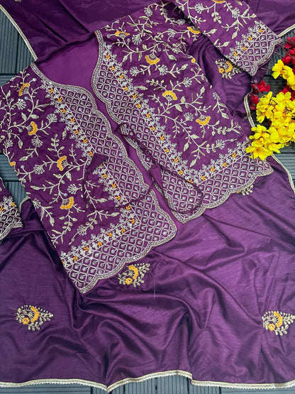 New Super Trending Embroidery cording work ready to wear saree with full koti