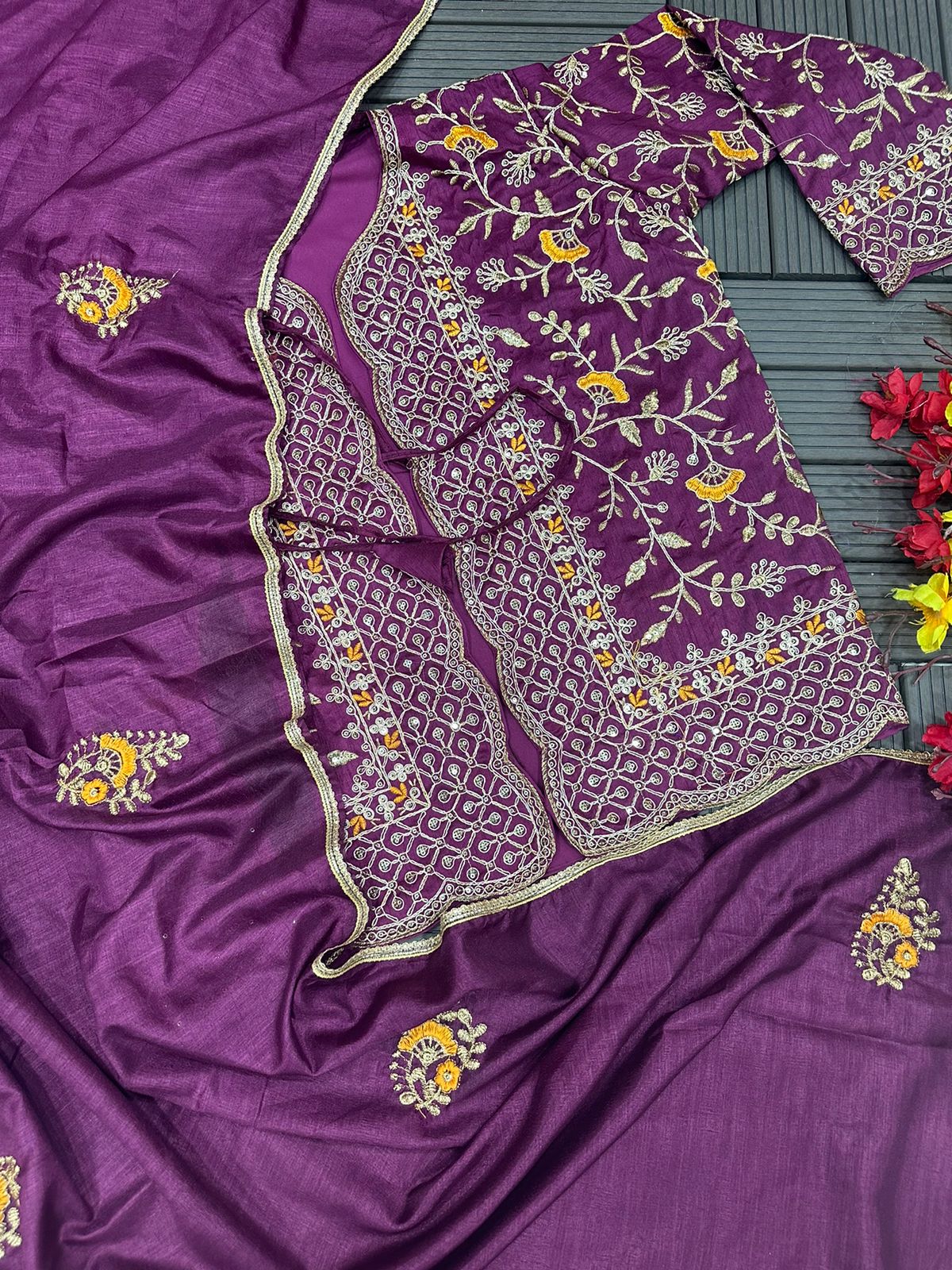 New Super Trending Embroidery cording work ready to wear saree with full koti