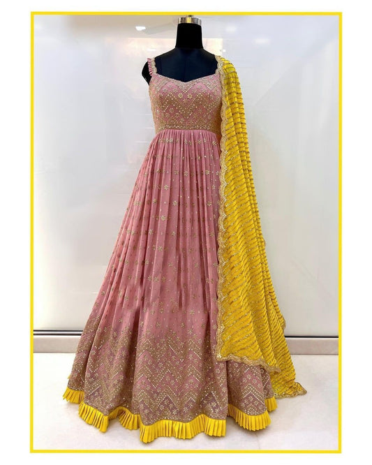 Georgette Gown With Sequence And Thread Work With Georgette Dupatta For Women , Bridesmaids Gown , Gown , Indian Outfits , Pakistani Outfit