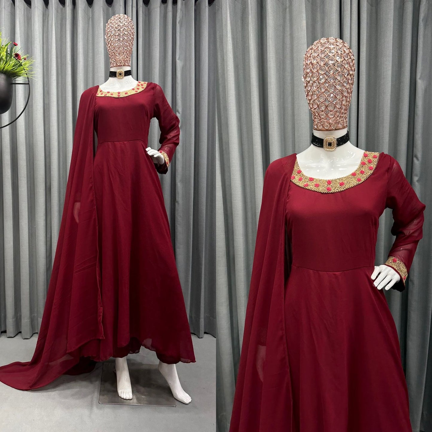 Beautiful Designer Faux Georgette febric with Havy Hand work And Pent Suit