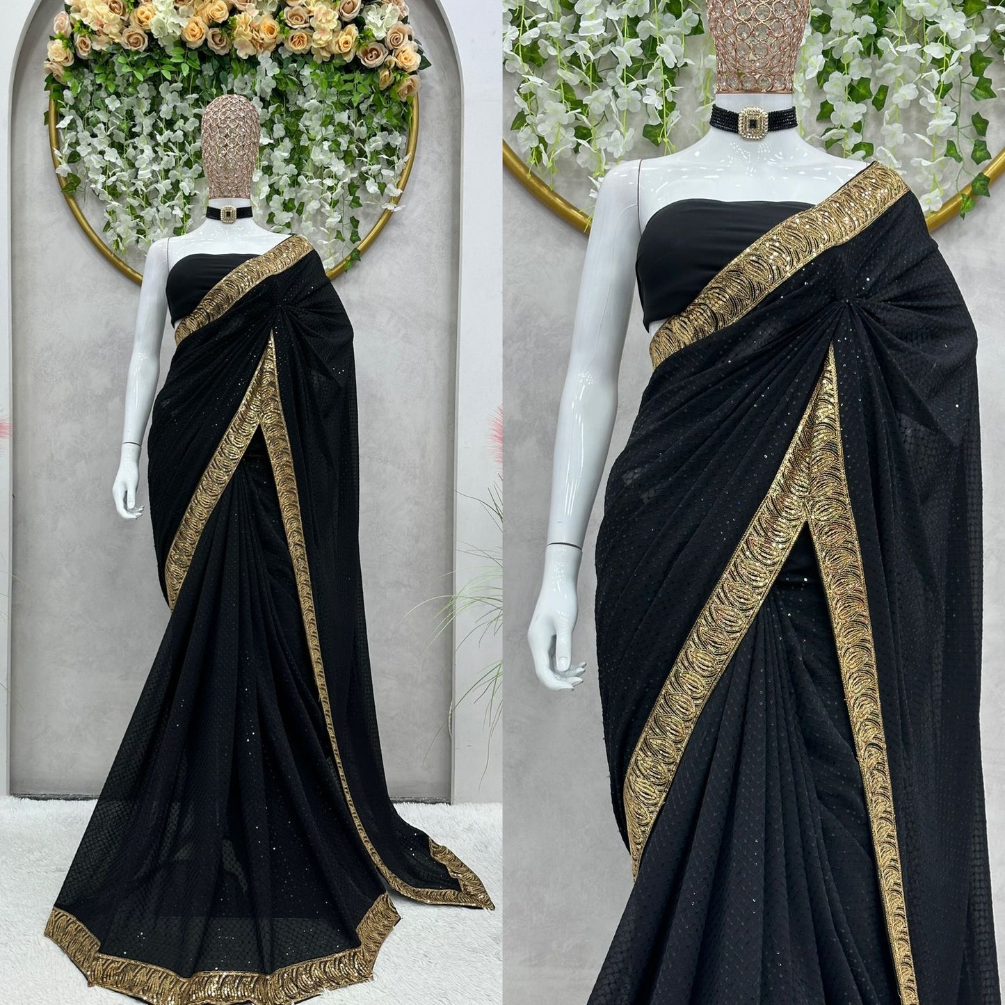 Beautiful Designer Faux Georgette with Thred & Sequnce work  Saree   Blouse