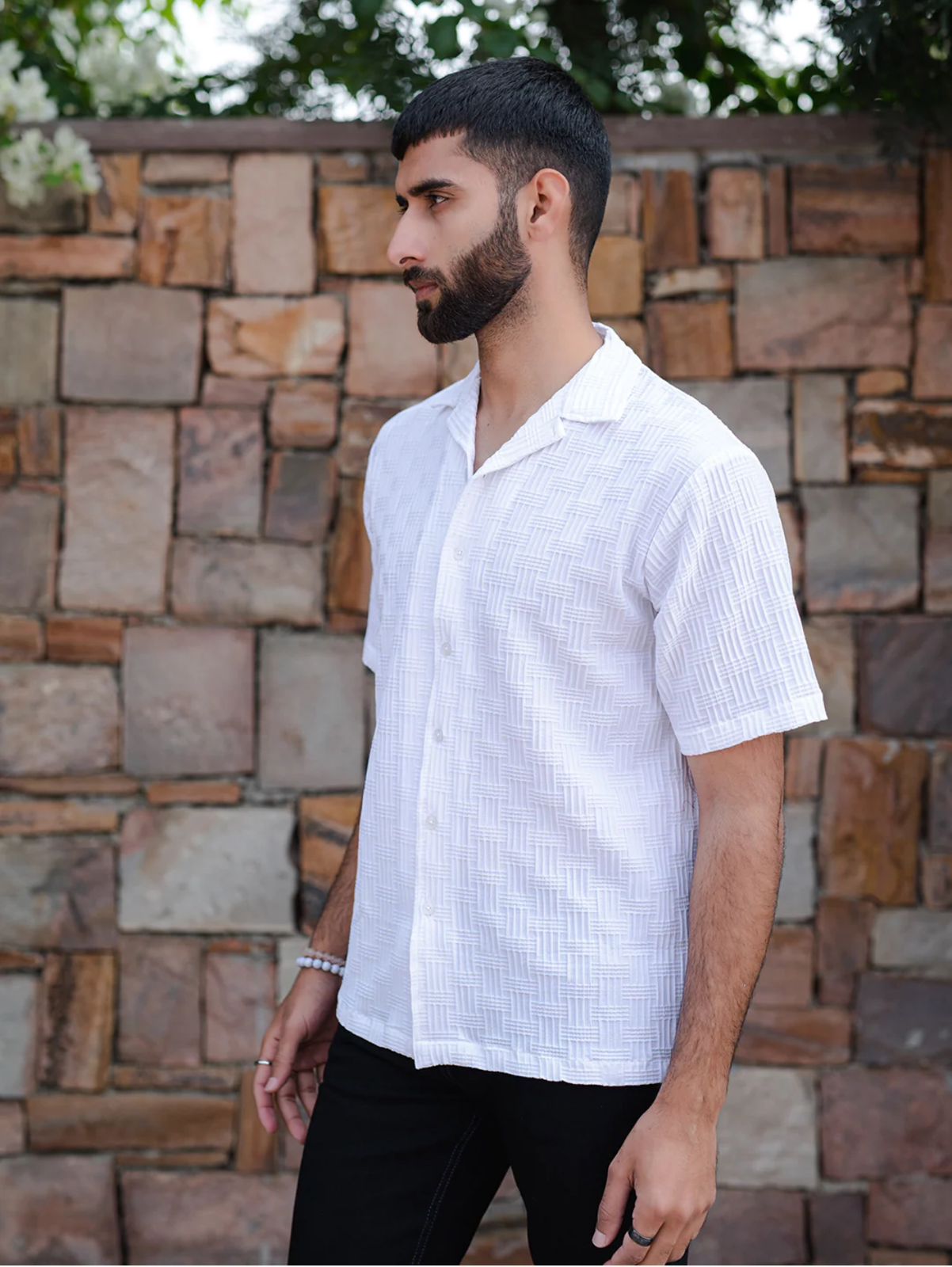 Solid beige  seersucker Half sleeve Shirt