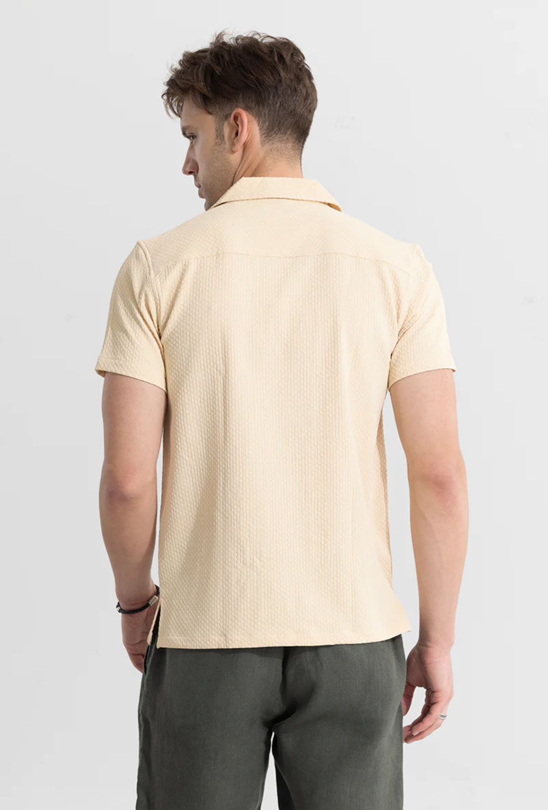 Solid beige  seersucker Half sleeve Shirt