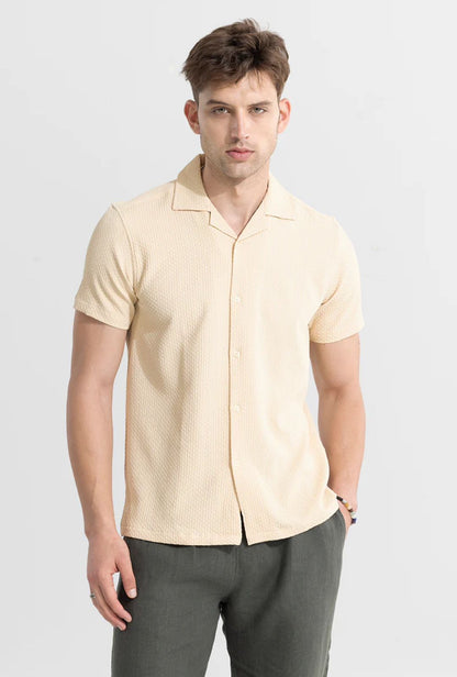 Solid beige  seersucker Half sleeve Shirt