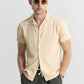 Solid beige  seersucker Half sleeve Shirt