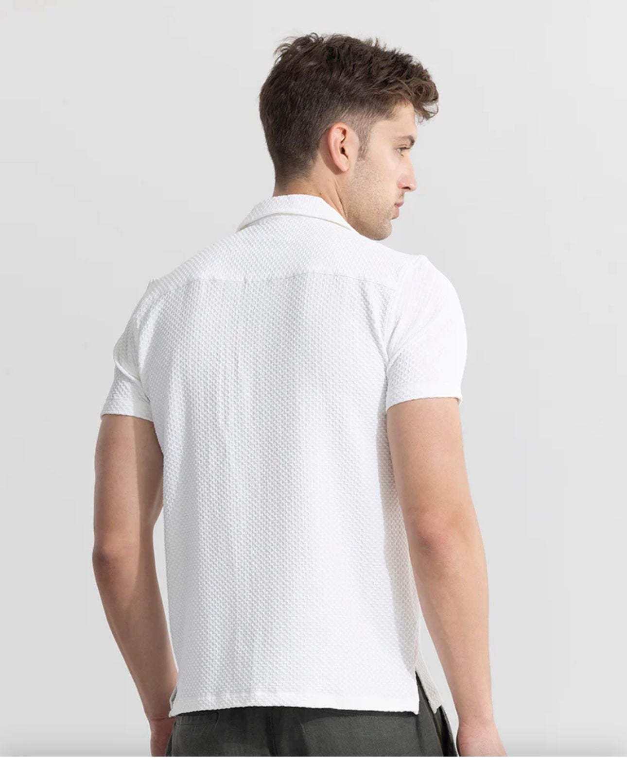 Solid white seersucker Half sleeve Shirt