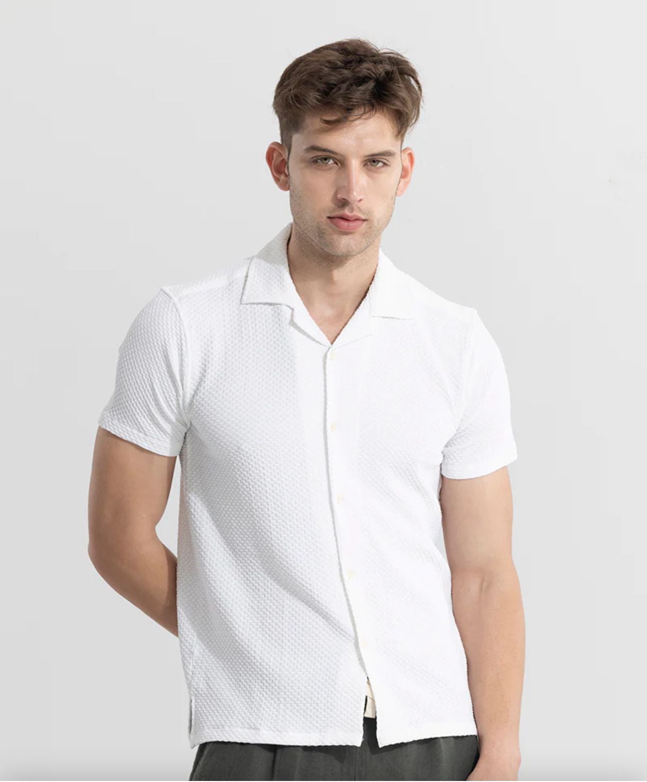 Solid white seersucker Half sleeve Shirt