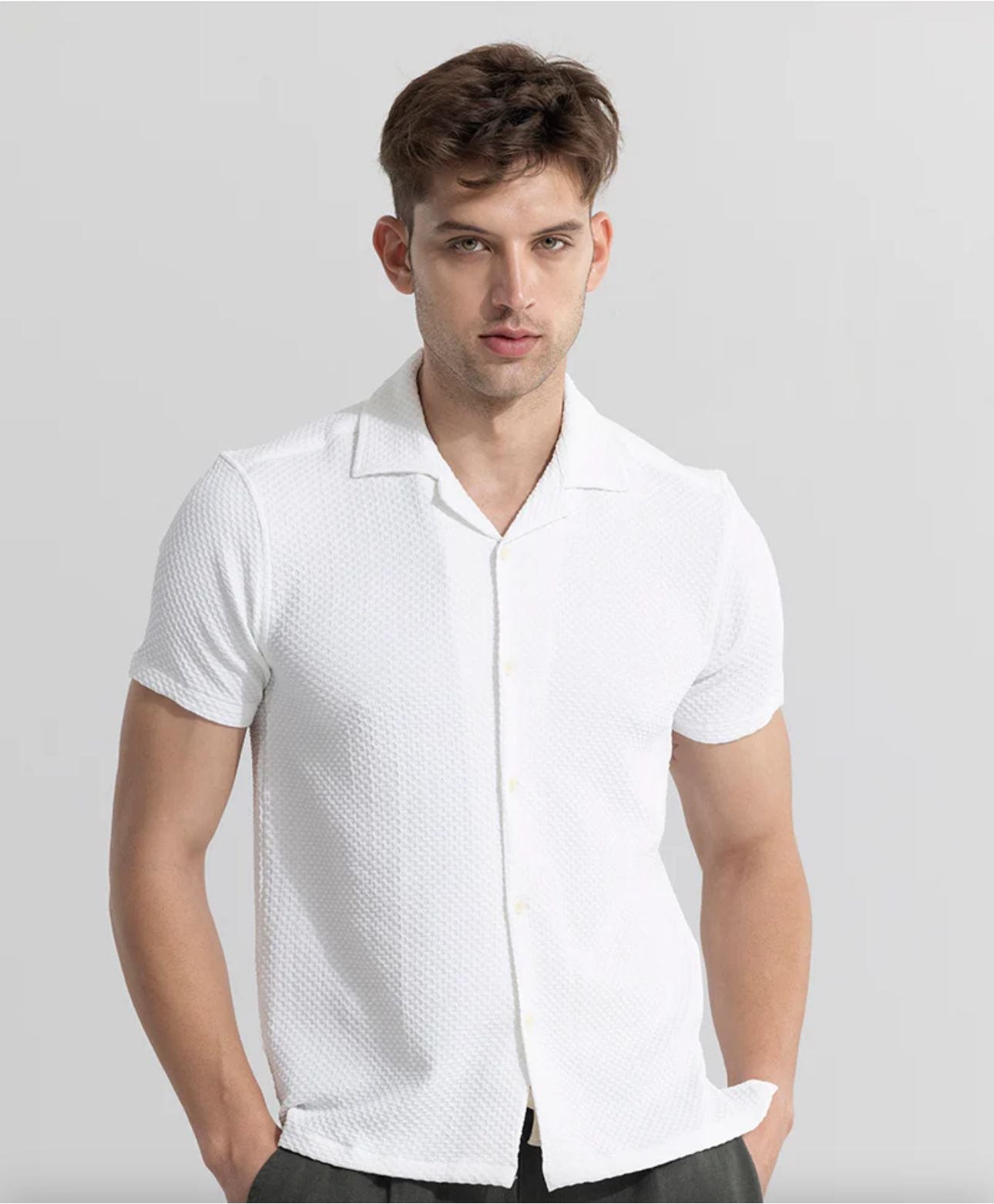 Solid white seersucker Half sleeve Shirt