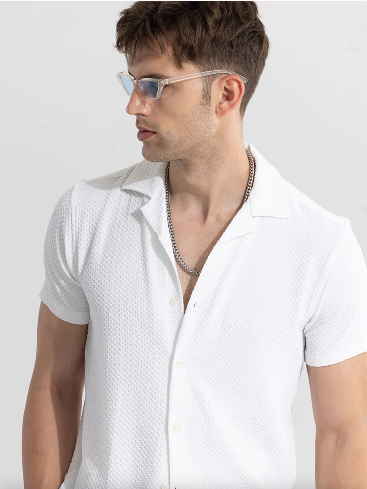 Solid white seersucker Half sleeve Shirt