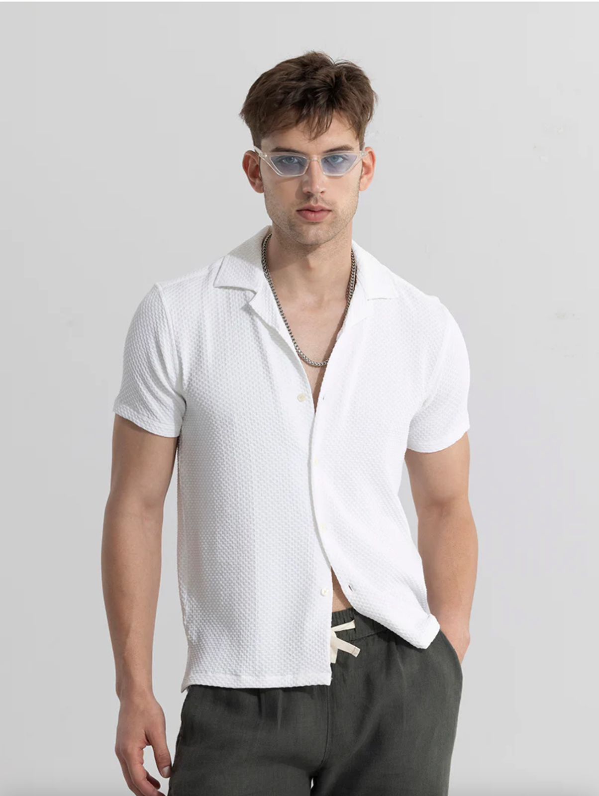 Solid white seersucker Half sleeve Shirt