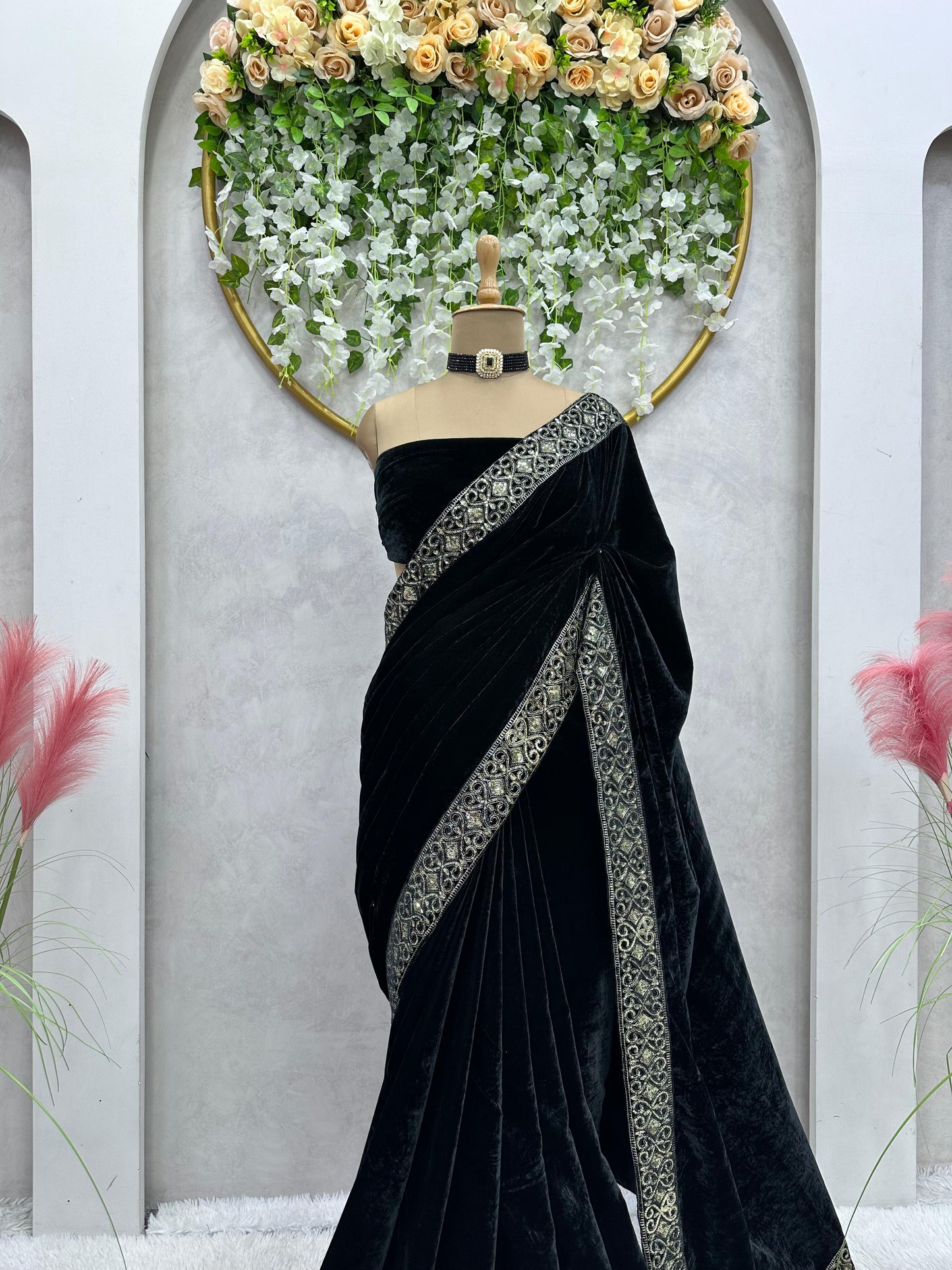 Black Georgette Set Saree With Blouse