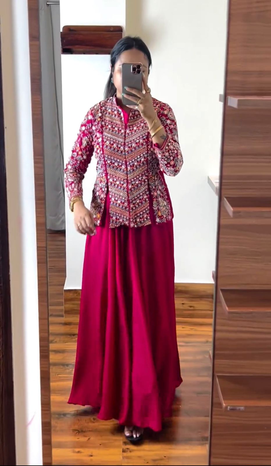 strapless open back dress Girls Western Party Wear Georgette Dress Embroidered Jacket Palazzo Pants main image 1
