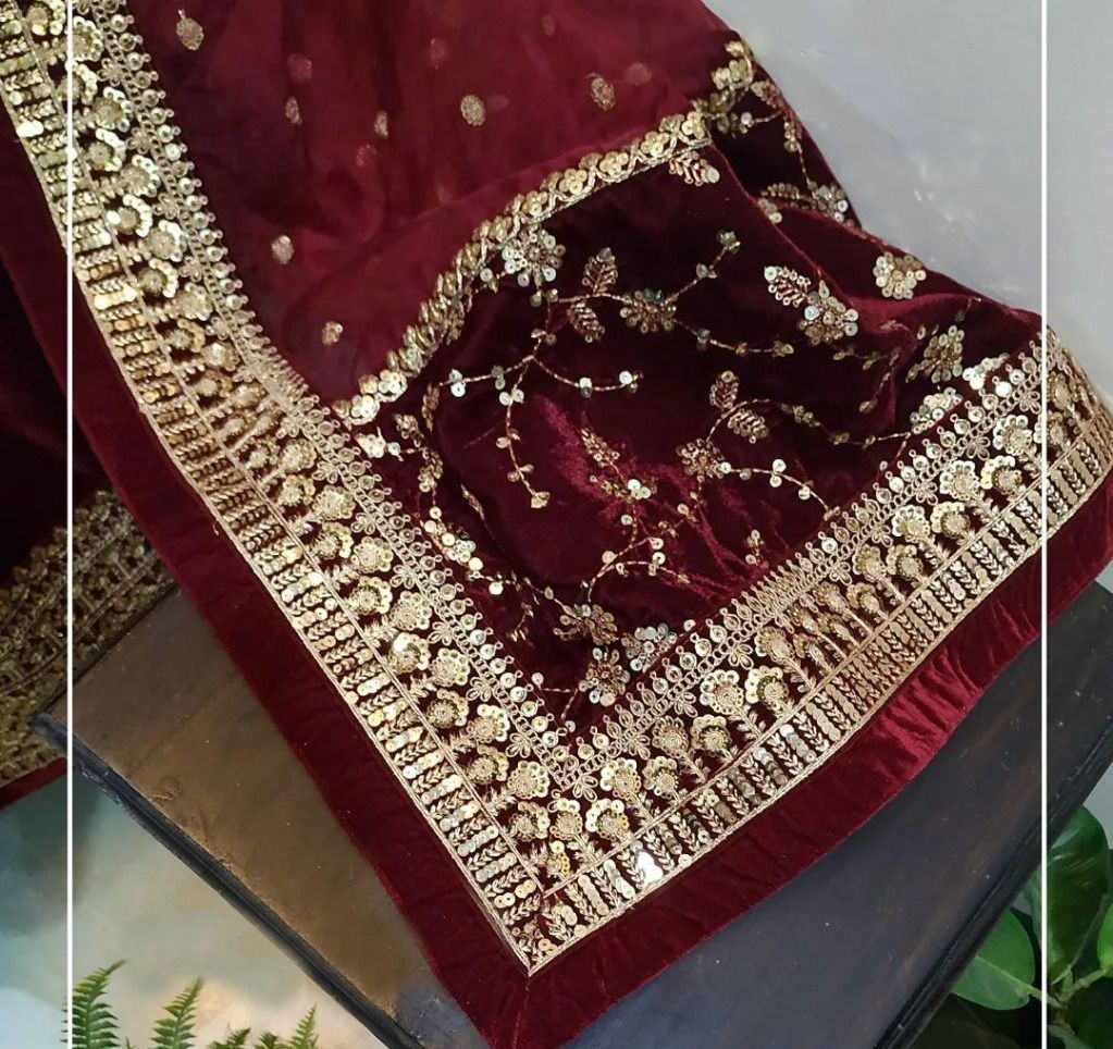 Maroon color 9000 Velvet Wedding Dress Maroon color 9000 Velvet Wedding Dress