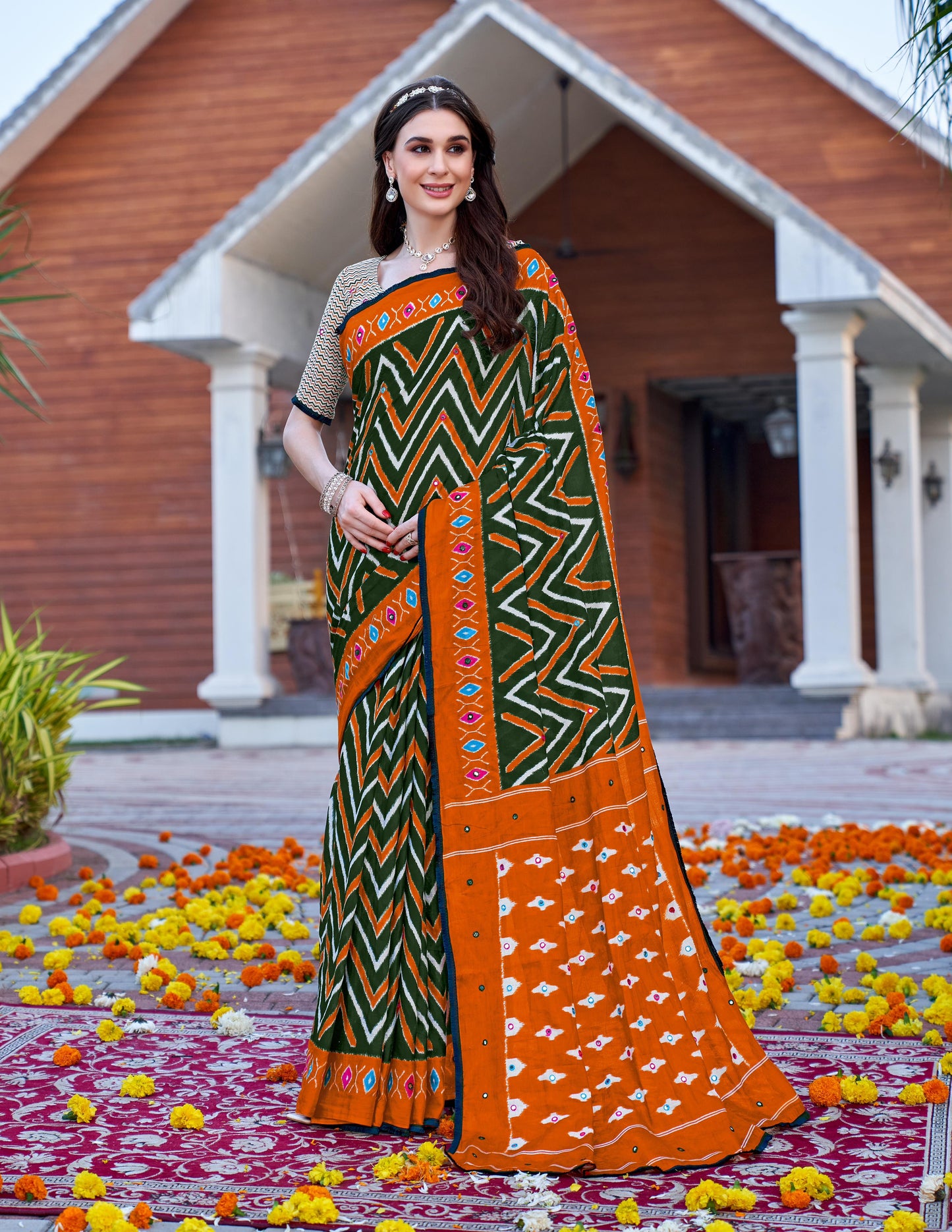 Mulmul Cotton Saree Colour Block Print