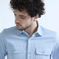 Sky Blue Textured Solid Double Pocket Shirt