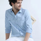 Sky Blue Textured Solid Double Pocket Shirt