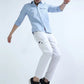 Sky Blue Textured Solid Double Pocket Shirt