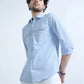 Sky Blue Textured Solid Double Pocket Shirt